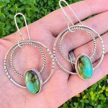Load image into Gallery viewer, Sterling Silver Genuine Hubei Turquoise Hoop Earrings