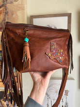 Load image into Gallery viewer, Handmade Brown and Turquoise Leather Clip Tassel Keychain