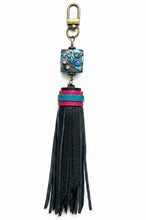 Load image into Gallery viewer, Handmade Black Leather Clip Tassel Keychain