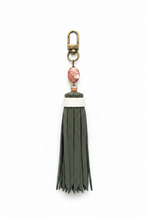 Load image into Gallery viewer, Handmade Army Green Suede Leather Clip Tassel Keychain