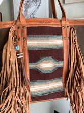 Load image into Gallery viewer, Handmade Brown and Turquoise Leather Clip Tassel Keychain