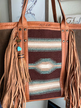 Load image into Gallery viewer, Handmade Saddle Brown and Turquoise Leather Clip Tassel Keychain