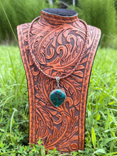 Load image into Gallery viewer, Hubei Turquoise Sterling Silver Pendant Necklace | Handmade Genuine Turquoise on Braided Leather
