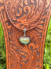 Load image into Gallery viewer, Handmade Number 8 Turquoise Sterling Silver Pendant | Genuine Leather Necklace