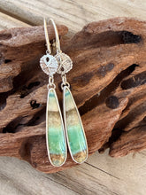 Load image into Gallery viewer, Petrified Opalized Wood Leverback Earrings with Sand Dollar Accents
