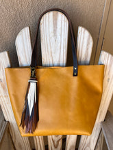 Load image into Gallery viewer, Handmade Whiskey, Mocha and Bone Leather Clip Tassel Keychain