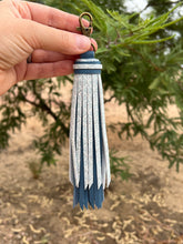 Load image into Gallery viewer, Handmade Blue Leather Clip Tassel Keychain