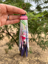 Load image into Gallery viewer, Handmade Purple and Floral Leather Clip Tassel Keychain