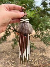 Load image into Gallery viewer, Handmade Army Green, Bone and Mocha Leather Clip Tassel Keychain