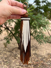 Load image into Gallery viewer, Handmade Whiskey, Mocha and Bone Leather Clip Tassel Keychain