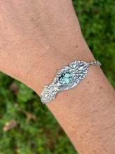 Load image into Gallery viewer, Handmade Vintage Up-Cycled Sterling Silver 1904 Spoon Bracelet with New Lander Variscite