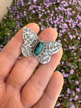 Load image into Gallery viewer, Hand-Stamped Sterling Silver Hubei Turquoise Butterfly Ring - Size 9
