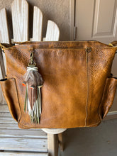 Load image into Gallery viewer, Handmade Army Green, Bone and Mocha Leather Clip Tassel Keychain