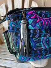 Load image into Gallery viewer, Handmade Black and Silver Shimmer Leather Clip Tassel Keychain