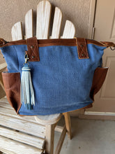 Load image into Gallery viewer, Handmade Blue Leather Clip Tassel Keychain