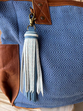 Load image into Gallery viewer, Handmade Blue Leather Clip Tassel Keychain
