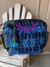 Load image into Gallery viewer, Handmade Teal and Black Sparkle Leather Clip Tassel Keychain