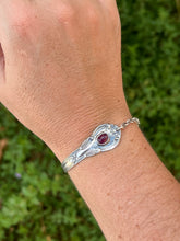 Load image into Gallery viewer, Handmade Vintage Up-Cycled Sterling Silver 1890s Spoon Bracelet with Ruby