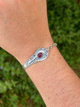 Load image into Gallery viewer, Handmade Vintage Up-Cycled Sterling Silver 1890s Spoon Bracelet with Ruby