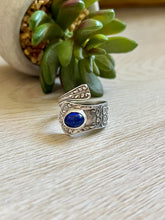 Load image into Gallery viewer, Handmade Vintage Up-Cycled Sterling Silver 1896 Spoon Ring with Lapis