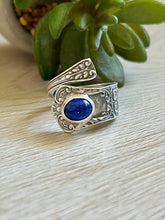 Load image into Gallery viewer, Handmade Vintage Up-Cycled Sterling Silver 1896 Spoon Ring with Lapis