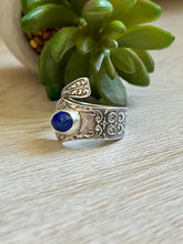 Load image into Gallery viewer, Handmade Vintage Up-Cycled Sterling Silver 1896 Spoon Ring with Lapis