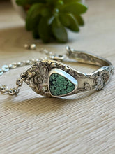 Load image into Gallery viewer, Handmade Vintage Up-Cycled Sterling Silver 1901 Spoon Bracelet with C & T Variscite