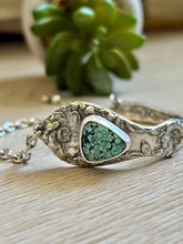 Load image into Gallery viewer, Handmade Vintage Up-Cycled Sterling Silver 1901 Spoon Bracelet with C & T Variscite