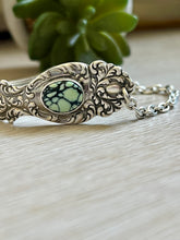 Load image into Gallery viewer, Handmade Vintage Up-Cycled Sterling Silver 1904 Spoon Bracelet with New Lander Variscite
