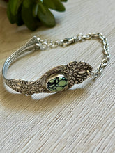 Load image into Gallery viewer, Handmade Vintage Up-Cycled Sterling Silver 1904 Spoon Bracelet with New Lander Variscite