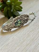 Load image into Gallery viewer, Handmade Vintage Up-Cycled Sterling Silver 1904 Spoon Bracelet with New Lander Variscite