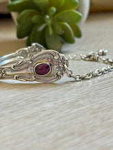 Load image into Gallery viewer, Handmade Vintage Up-Cycled Sterling Silver 1890s Spoon Bracelet with Ruby