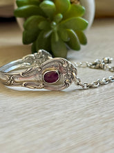 Load image into Gallery viewer, Handmade Vintage Up-Cycled Sterling Silver 1890s Spoon Bracelet with Ruby
