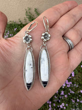 Load image into Gallery viewer, White Buffalo Turquoise Earrings with Flower Accents