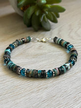 Load image into Gallery viewer, Handmade Sterling Silver Natural AAA Chrysocolla and Blue Apatite Gemstone Bracelet
