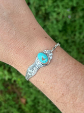 Load image into Gallery viewer, Handmade Vintage Up-Cycled Sterling Silver Spoon Bracelet with Carico Lake Turquoise
