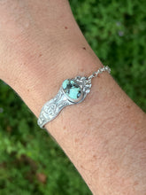Load image into Gallery viewer, Handmade Vintage Up-Cycled Sterling Silver Spoon Bracelet with Butterfly Wing Variscite