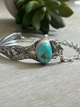 Load image into Gallery viewer, Handmade Vintage Up-Cycled Sterling Silver Spoon Bracelet with Carico Lake Turquoise