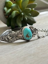 Load image into Gallery viewer, Handmade Vintage Up-Cycled Sterling Silver Spoon Bracelet with Carico Lake Turquoise