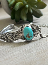 Load image into Gallery viewer, Handmade Vintage Up-Cycled Sterling Silver Spoon Bracelet with Carico Lake Turquoise