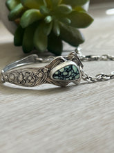 Load image into Gallery viewer, Handmade Vintage Up-Cycled Sterling Silver Spoon Bracelet with New Lander Variscite