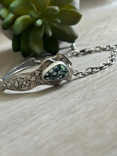 Load image into Gallery viewer, Handmade Vintage Up-Cycled Sterling Silver Spoon Bracelet with New Lander Variscite