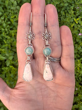 Load image into Gallery viewer, Sterling Silver White Buffalo Turquoise and Amazonite Dangle Earrings