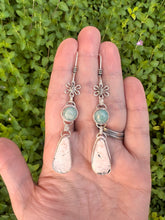 Load image into Gallery viewer, Sterling Silver White Buffalo Turquoise and Amazonite Dangle Earrings