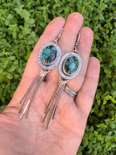 Load image into Gallery viewer, Sterling Silver Genuine Hubei Turquoise Fringe Dangle Earrings