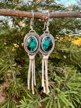 Load image into Gallery viewer, Sterling Silver Genuine Hubei Turquoise Fringe Dangle Earrings