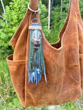 Load image into Gallery viewer, Handmade Dragonfly Leather Tassel Bag Charm | Genuine Gemstones & Feathers