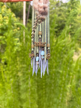 Load image into Gallery viewer, Handmade Dragonfly Leather Tassel Bag Charm | Genuine Gemstones & Feathers