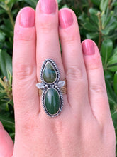 Load image into Gallery viewer, Handmade Sterling Silver Jade, Gary Green Larsonite and Brass Ring - Size 9.25