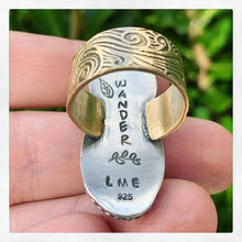Load image into Gallery viewer, Handmade Sterling Silver Jade, Gary Green Larsonite and Brass Ring - Size 9.25
